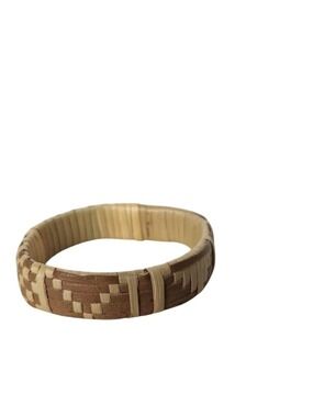 Vintage Rattan Bangle Bracelet Two Tone Wood Straw